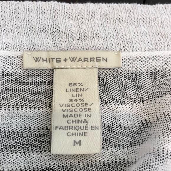 White + Warren white striped open front linen blend cardigan size Medium - Picture 15 of 16